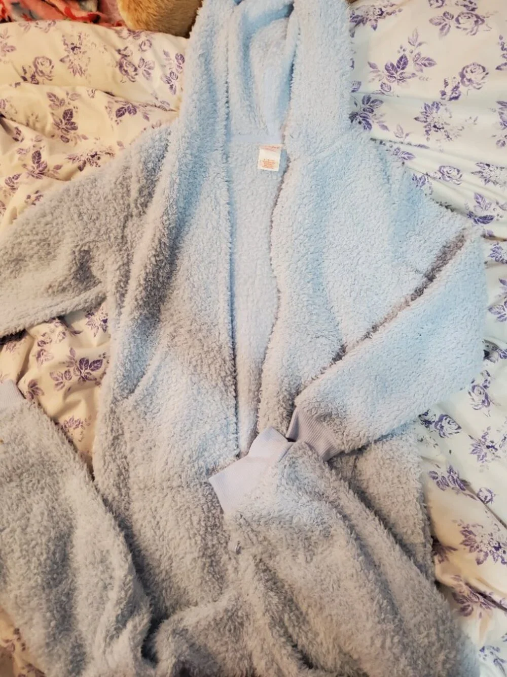 Cat and Jack Girls Boys Unisex Blue Fuzzy Sherpa Onesie Pajamas Hooded Kid Large